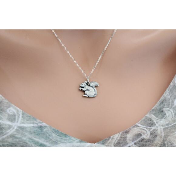 Sterling Silver Realistic Squirrel Charm Necklace - Picture 3 of 4